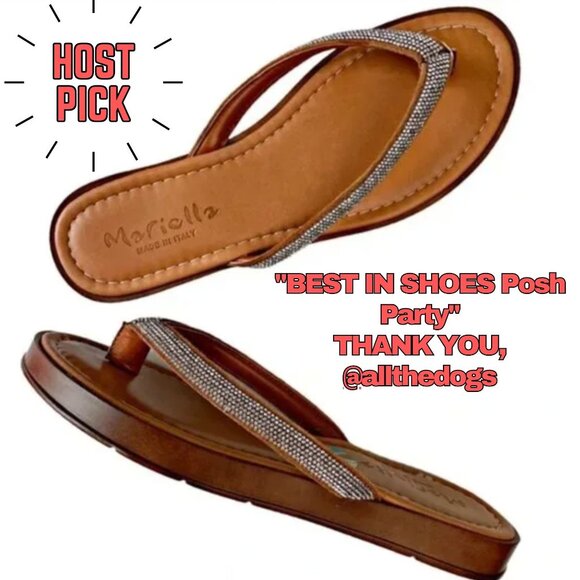🎉 HP 🎉  Mariella Italy Rhinestone Thong Sandals - Picture 1 of 6